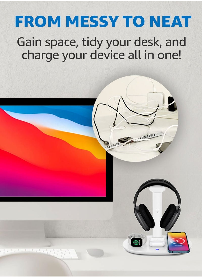 Be Fox - Headphone Stand with 4 in 1 Wireless Charger- Headset Holder & Station Dock for Apple Watch, AirPods, iPhone, LG, Samsung Galaxy, Huawei Phone - Image 1