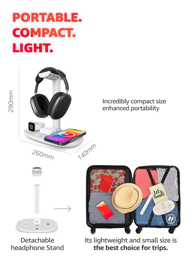 Be Fox - Headphone Stand with 4 in 1 Wireless Charger- Headset Holder & Station Dock for Apple Watch, AirPods, iPhone, LG, Samsung Galaxy, Huawei Phone - Image 1