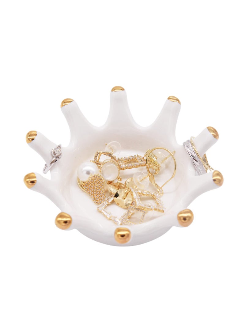 Excefore Ceramic Jewelry Dish Tray, Crown Ring Holder for Jewelry, Trinket Dish for Decor, Perfect for Bathroom, Nightstand, Entryway Table, Vanity (Crown) - Image 1