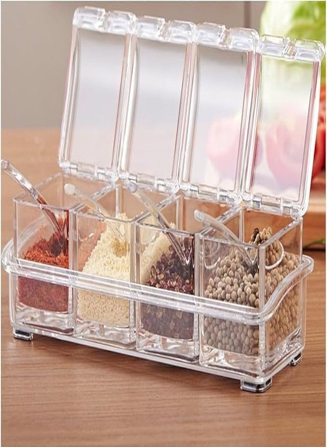 GAMAHA Crystal Seasoning Acrylic Pepper Salt Spice Rack Plastic 4 Box With Spoons,Masala Container For KitchenStorage Containers Cooking Tools Unbreakable Dining Table - Image 1