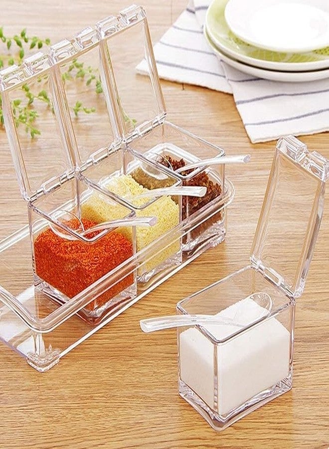 GAMAHA Crystal Seasoning Acrylic Pepper Salt Spice Rack Plastic 4 Box With Spoons,Masala Container For KitchenStorage Containers Cooking Tools Unbreakable Dining Table - Image 2