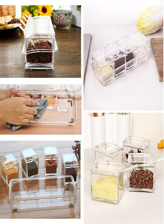 GAMAHA Crystal Seasoning Acrylic Pepper Salt Spice Rack Plastic 4 Box With Spoons,Masala Container For KitchenStorage Containers Cooking Tools Unbreakable Dining Table - Image 4
