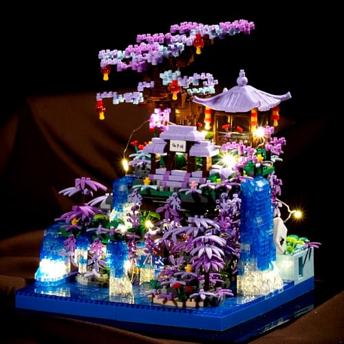 APENGBAOL Peach Blossom Pond Japanese Architecture Building Blocks Set for Adults and Kids Micro Mini Bricks Cherry Blossom Tree House Building Kit 2500PCS Green - Image 5