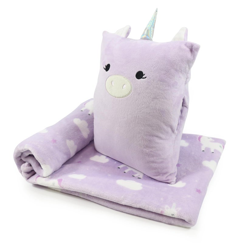 VigorSpring 3in1 Kids Travel Pillow and Blanket Set Snuggle Pillow with Hand Warmer 40x60 inches Unicorn Blanket for Girls Compact Perfect for Travel Camping Home and Office - Image 2