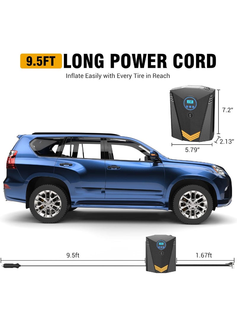 Rock Pow Digital Car Tyre Inflator Air Compressor Portable 150PSI DC12V Air Pump 9.5FT Cord with Digital Pressure Display and 3 Nozzle LED light Valve Adaptors for Car/Bike/Ball (Fast Inflation/19mm)  - Image 3