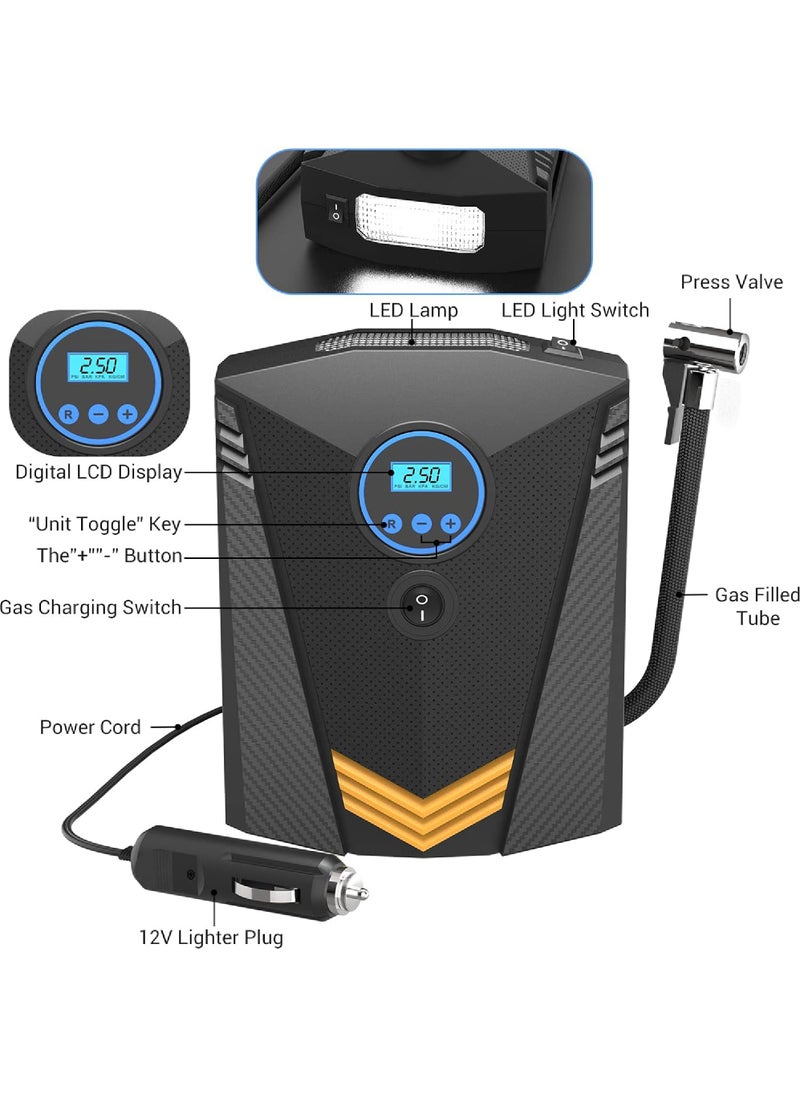 Rock Pow Digital Car Tyre Inflator Air Compressor Portable 150PSI DC12V Air Pump 9.5FT Cord with Digital Pressure Display and 3 Nozzle LED light Valve Adaptors for Car/Bike/Ball (Fast Inflation/19mm)  - Image 2