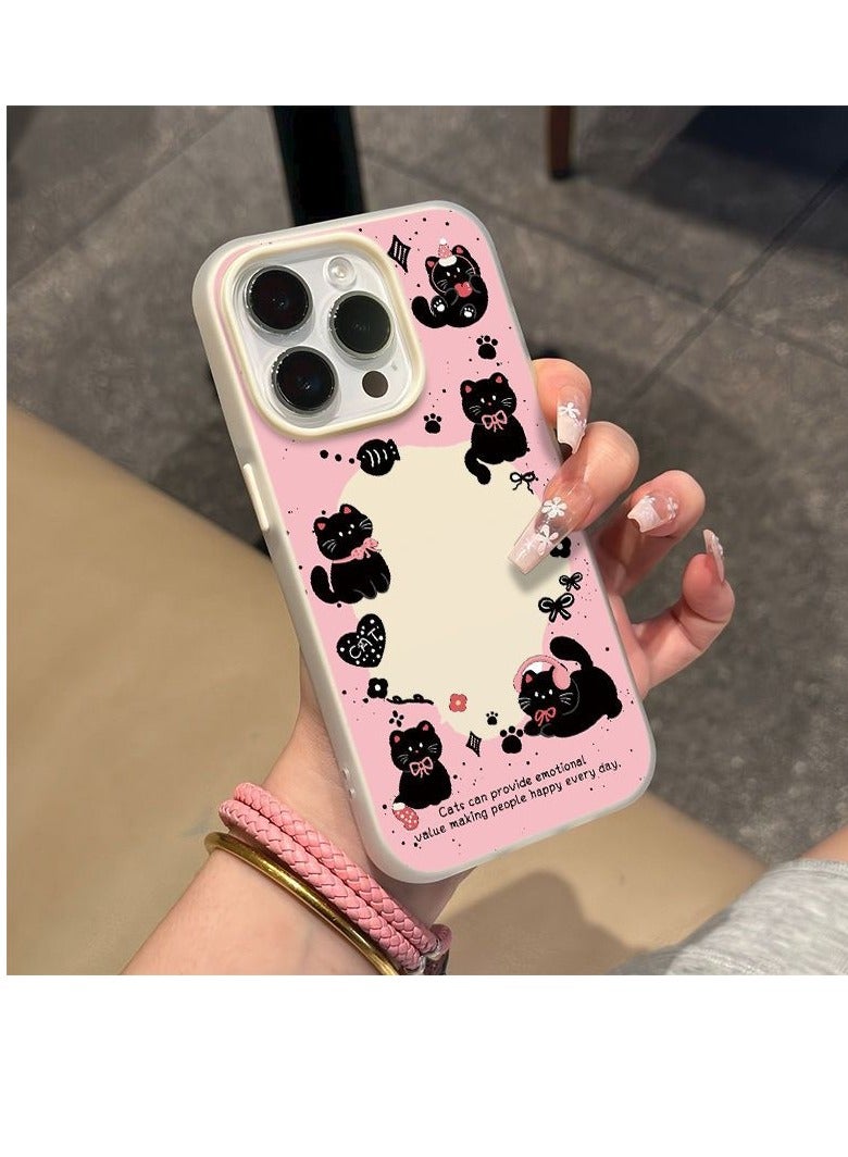NIBEMINENT Cute Hollow Black Cat Protective TPU Case Cover For iPhone 14 Pro, Off White