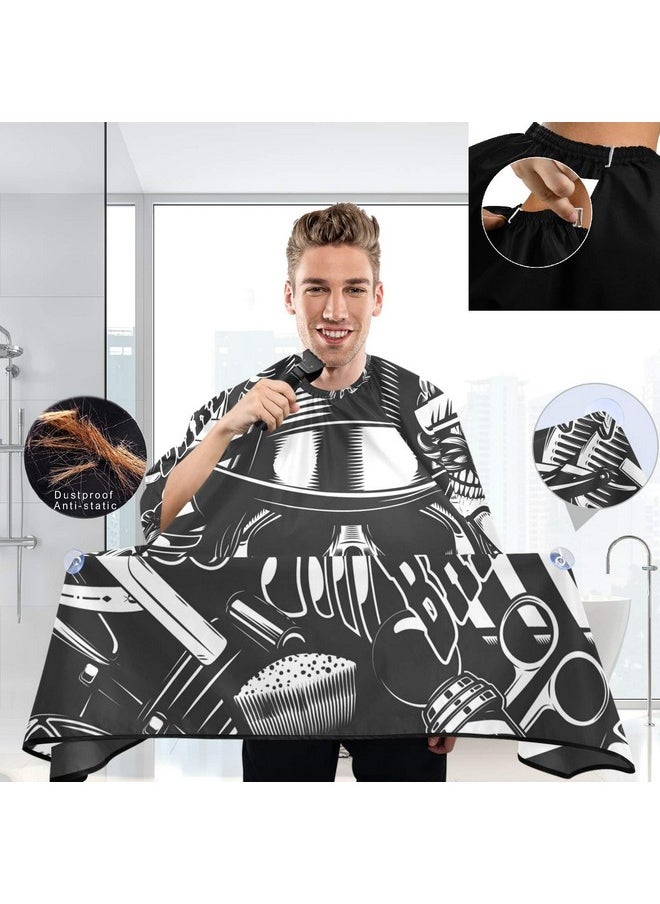 visesunny - Barbershop Design Monochrome Style Barber Cape Antistatic Hair Cutting Cape With Snap Closure Professional Salon Polyester Beard Shaving Bib Waterresistant Hairdressing Cape Adjustable Sna - Image 1