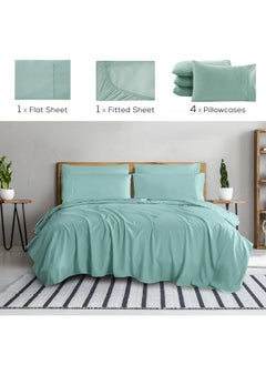 Mueller Mueller Ultratemp King Size Sheets Set, Super Soft 1800, 6 Piece, Deep Pocket up to 16" Cooling Sheets King Size, Transfers Heat, Breathes Better, Hypoallergenic, Wrinkle, Light Teal  - Image 2