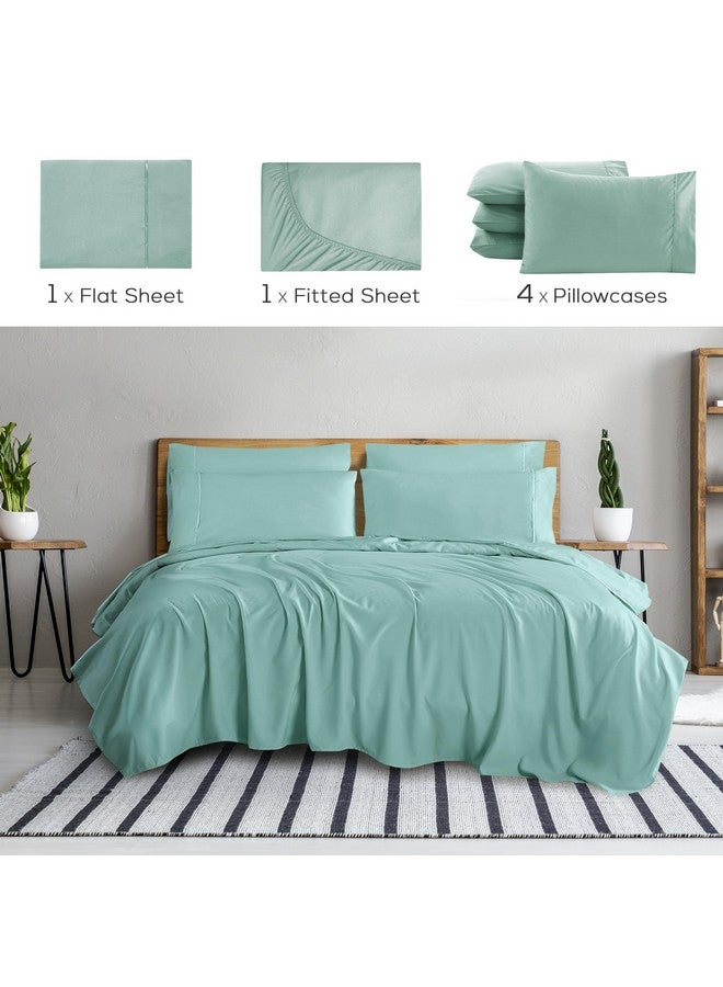 Mueller Mueller Ultratemp King Size Sheets Set, Super Soft 1800, 6 Piece, Deep Pocket up to 16" Cooling Sheets King Size, Transfers Heat, Breathes Better, Hypoallergenic, Wrinkle, Light Teal  - Image 2