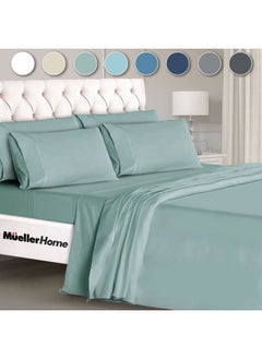Mueller Mueller Ultratemp King Size Sheets Set, Super Soft 1800, 6 Piece, Deep Pocket up to 16" Cooling Sheets King Size, Transfers Heat, Breathes Better, Hypoallergenic, Wrinkle, Light Teal  - Image 1