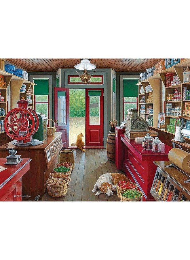 Bits and Pieces 500 Piece Jigsaw Puzzle For Adults 18" X 24" Slow Day 500 Pc Cat Pet Store Dog Nap Shop Vintage Jigsaw By Artist John Sloane - Image 1