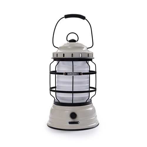 Barebones Forest Lantern Vintage White Vintage Rechargeable LED Lantern with Adjustable Brightness Battery Operated Camping Light for Outdoor Adventures Backyard Gatherings and Emergency Use - Image 1