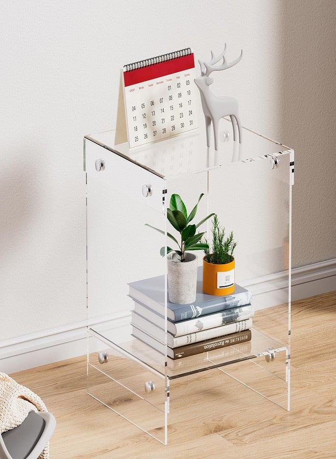 LUOBAO Small Acrylic End Table,Acrylic Side Table for Small Space,Transparent Bedside Table for Office,Clear Nightstand End Table with Storage Shelf for Living Room Bedroom Store(11.9x11.9x15.74) - Image 1