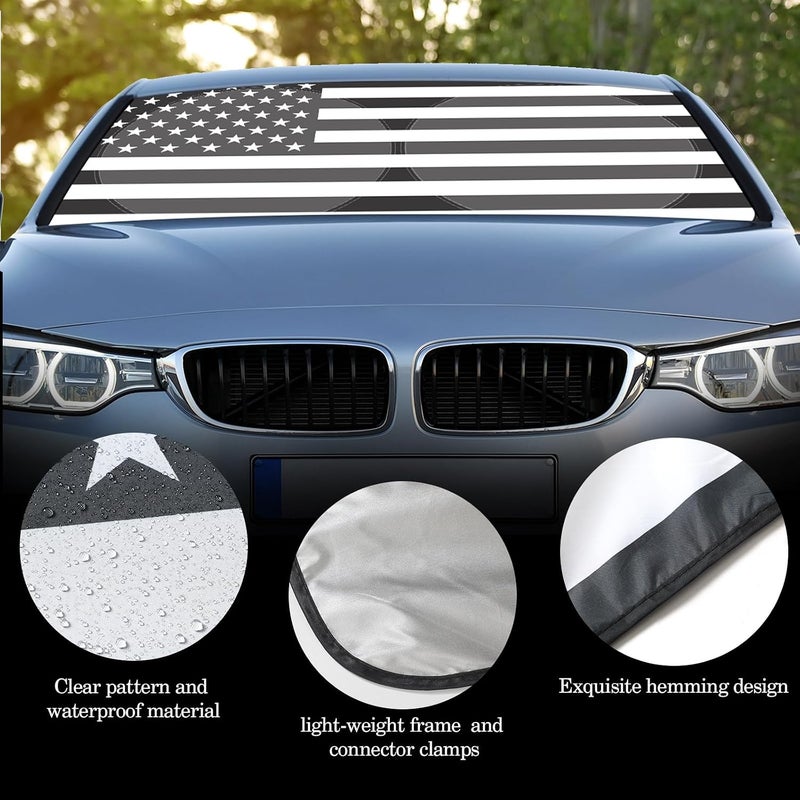 Woanger Windshield Sun Shade Foldable Car Front Window Covers for Car Accessories Sun Heat UV Rays Visor Protector Protection for Universal Cars SUV Truck (Flag) - Image 5