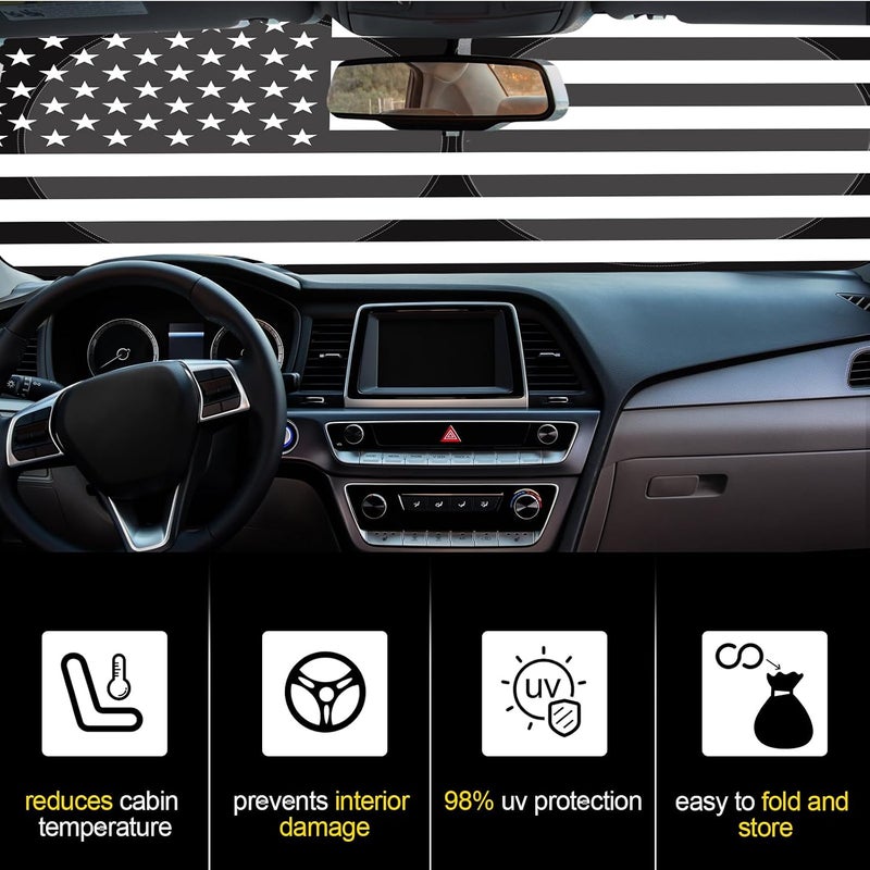 Woanger Windshield Sun Shade Foldable Car Front Window Covers for Car Accessories Sun Heat UV Rays Visor Protector Protection for Universal Cars SUV Truck (Flag) - Image 4