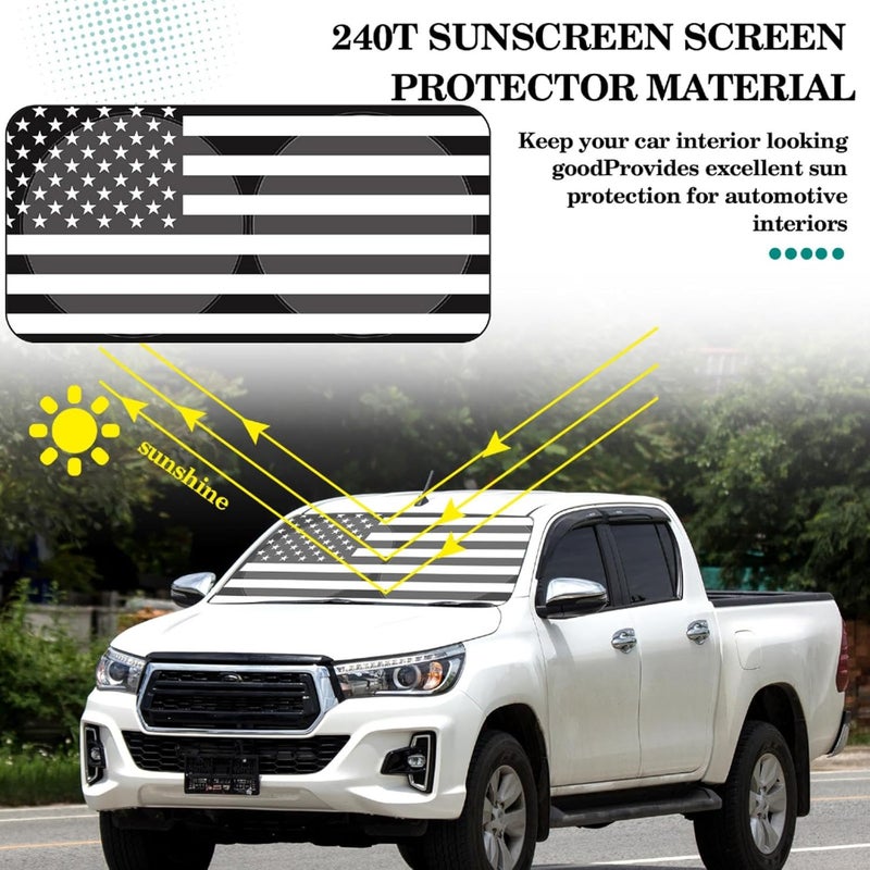 Woanger Windshield Sun Shade Foldable Car Front Window Covers for Car Accessories Sun Heat UV Rays Visor Protector Protection for Universal Cars SUV Truck (Flag) - Image 2