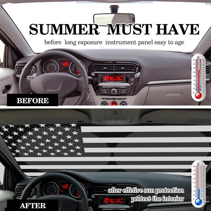 Woanger Windshield Sun Shade Foldable Car Front Window Covers for Car Accessories Sun Heat UV Rays Visor Protector Protection for Universal Cars SUV Truck (Flag) - Image 3