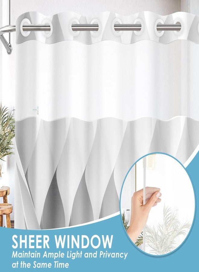Nesphy No Hook Black White Modern Shower Curtain with Snap in Fabric Liner Set, Grey Geometric Ombre Double Layers Waterproof Fabric with See Through Top Window Bath Curtain 71x74 Inch - Image 3