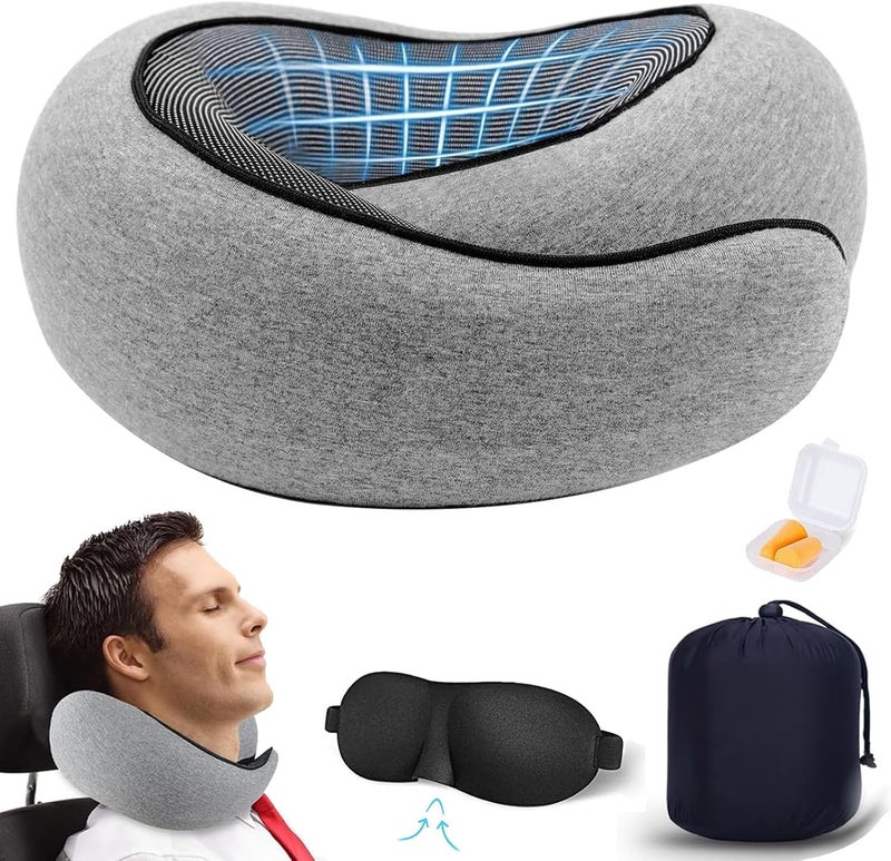Pomefar Travel Pillow, Wander Plus Travel Neck Pillow with Eye Masks, Earplugs, Memory Foam Travel Pillow, Neck Pillow for Airplanes, Car, Travel Essentials (Grey) - Image 1
