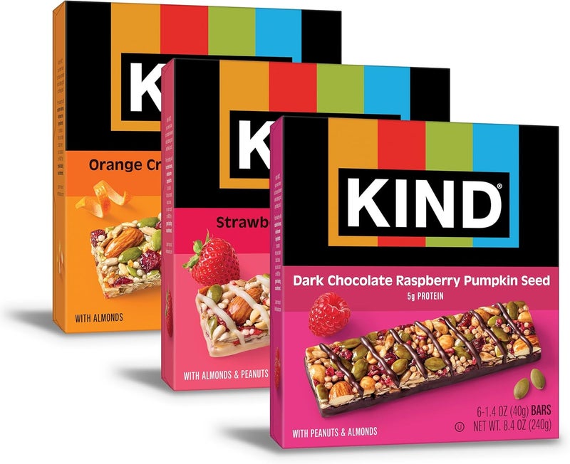 KIND Bars Seeds, Fruit and Nuts Variety Pack - Strawberry, Dark Chocolate Raspberry, and Orange Cranberry - 18 Count Gluten Free Snack Bars - Image 1