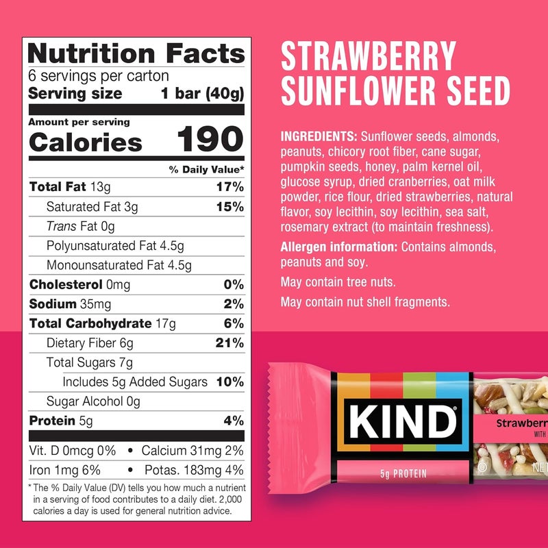 KIND Bars Seeds, Fruit and Nuts Variety Pack - Strawberry, Dark Chocolate Raspberry, and Orange Cranberry - 18 Count Gluten Free Snack Bars - Image 3