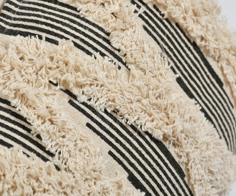 pepme pepme Cotton Tufted Black White Lines Cushion Cover 20x12 Inches Pack of 1  - Image 4