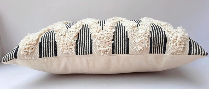 pepme pepme Cotton Tufted Black White Lines Cushion Cover 20x12 Inches Pack of 1  - Image 5