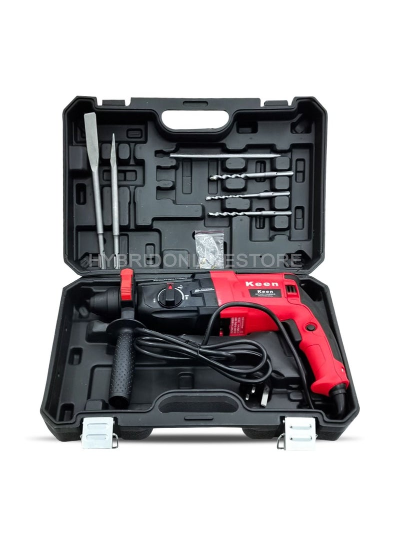 Keen 950 WATT / 28mm Rotary Hammer Drill with 9 pcs accessories for Wall, Steel, Aluminum works, 950W / 220-240V / 50-60Hz / 1600rpm - min / 28 mm - Red Color, Model: OS-103 - Image 4