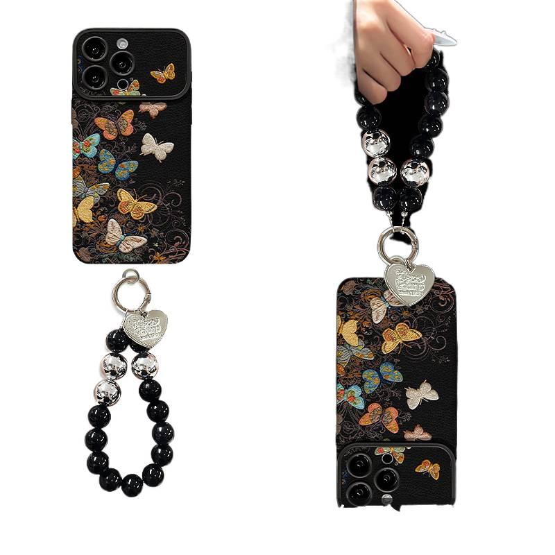 Silicone Protective Case for Xiaomi 15 Ultra with Shockproof and Drop Protection plus Shockproof plus Butterfly Pattern plus Chain Lanyard in Black - Image 1