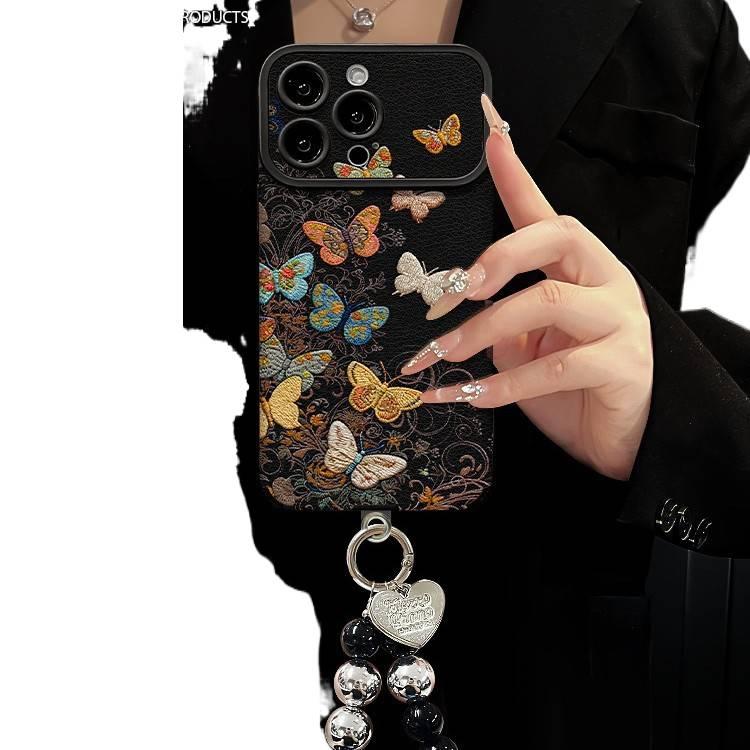 Silicone Protective Case for Xiaomi 15 Ultra with Shockproof and Drop Protection plus Shockproof plus Butterfly Pattern plus Chain Lanyard in Black - Image 4