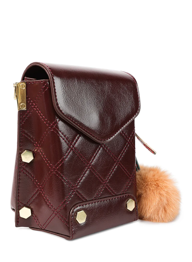 London Rag Burgundy Faux Leather Mini Sling Bag