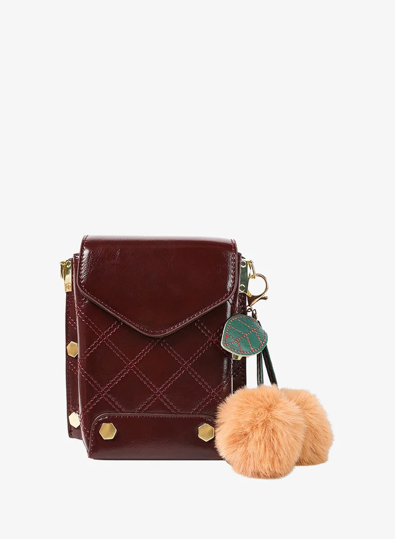 London Rag Burgundy Faux Leather Mini Sling Bag