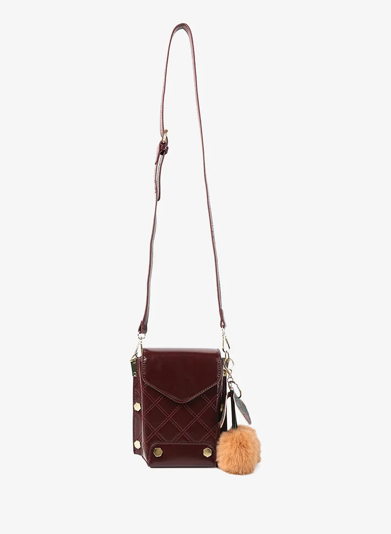 London Rag Burgundy Faux Leather Mini Sling Bag