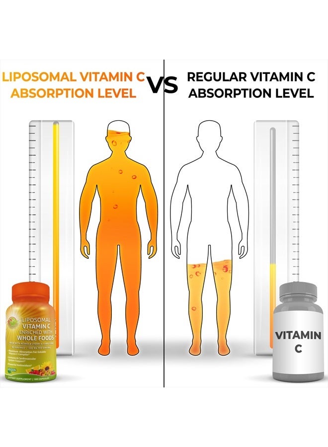 Supplements Studio كبسولات فيتامين سي الليبوسومي - 1500 ملغ - مصنوعة من كرز الأسيrola العضوي وكامو كامو، فيتامين سي الليبوسومي عالي الفعالية - مكمل دعم المناعة، امتصاص محسّن وتوافر حيوي - 180 حبة - Image 2