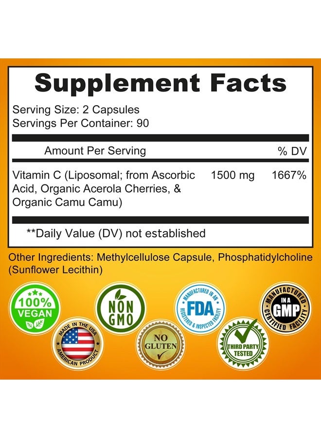 Supplements Studio كبسولات فيتامين سي الليبوسومي - 1500 ملغ - مصنوعة من كرز الأسيrola العضوي وكامو كامو، فيتامين سي الليبوسومي عالي الفعالية - مكمل دعم المناعة، امتصاص محسّن وتوافر حيوي - 180 حبة - Image 5