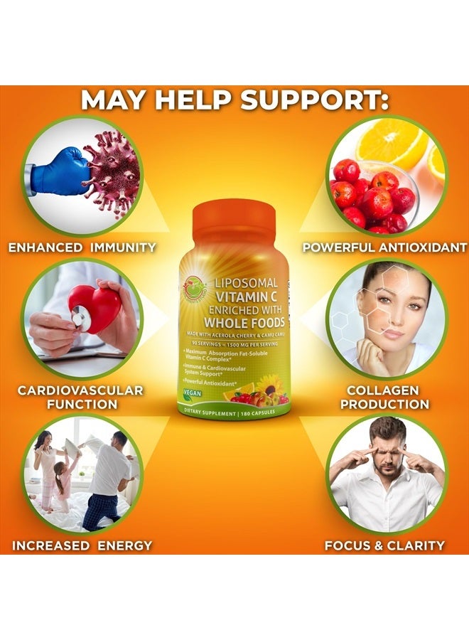 Supplements Studio كبسولات فيتامين سي الليبوسومي - 1500 ملغ - مصنوعة من كرز الأسيrola العضوي وكامو كامو، فيتامين سي الليبوسومي عالي الفعالية - مكمل دعم المناعة، امتصاص محسّن وتوافر حيوي - 180 حبة - Image 4