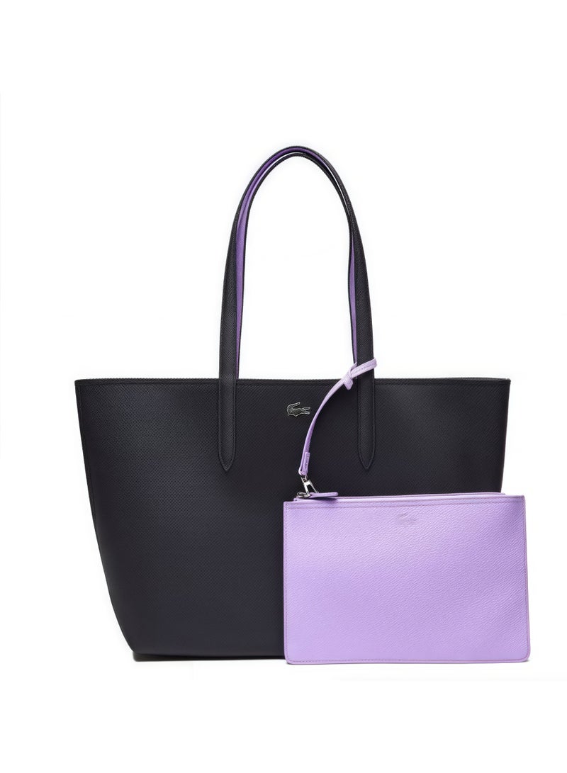لاكوست حقيبة يد نسائية مزدوجة الوجهين بلونين سعة كبيرة ، عصرية متعددة الوظائف ، أسود وبنفسجي - Image 1