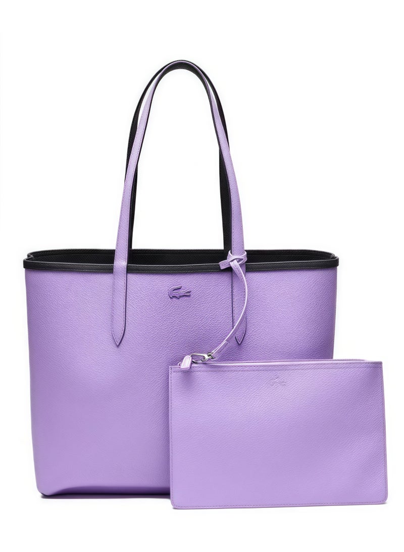 لاكوست حقيبة يد نسائية مزدوجة الوجهين بلونين سعة كبيرة ، عصرية متعددة الوظائف ، أسود وبنفسجي - Image 4