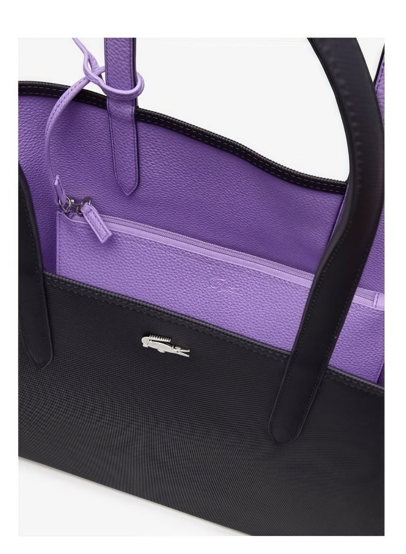 لاكوست حقيبة يد نسائية مزدوجة الوجهين بلونين سعة كبيرة ، عصرية متعددة الوظائف ، أسود وبنفسجي - Image 3