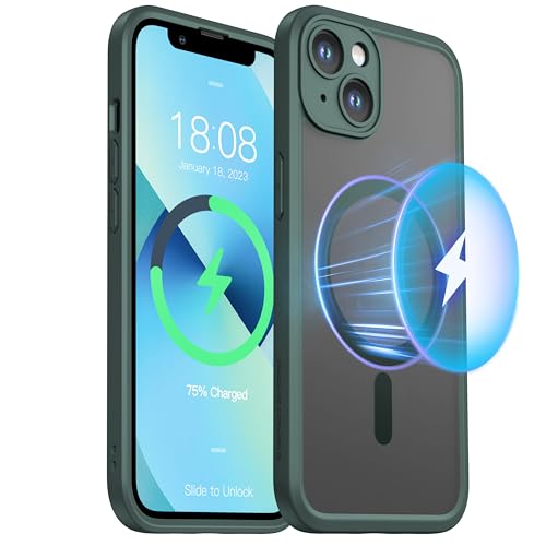 ImpactStrong Magnetic Guard Designed for iPhone 14 Case [Camera Protection] [Military Grade Drop Tested] [Compatible with MagSafe] Slim Translucent Matte Phone Case (6.1") - Dark Green - Image 3