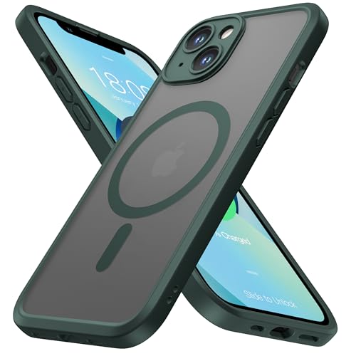 ImpactStrong Magnetic Guard Designed for iPhone 14 Case [Camera Protection] [Military Grade Drop Tested] [Compatible with MagSafe] Slim Translucent Matte Phone Case (6.1") - Dark Green - Image 1