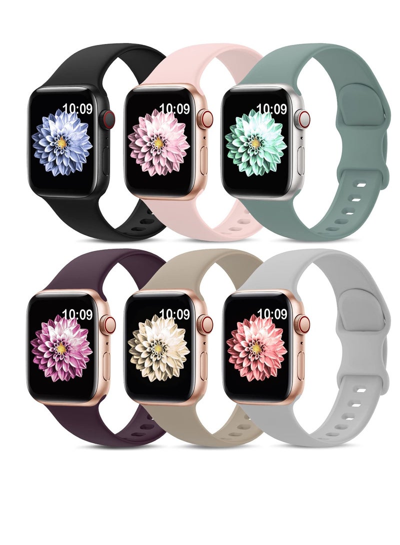 Excefore 6 Pack Sport Bands Compatible with Apple Watch Band 38mm 40mm 41mm 42mm 44mm 45mm, Soft Silicone Waterproof Strap Wristbands Compatible with iWatch Apple Watch Series 7 6 5 4 3 2 1 SE (42/44/45 mm) - Image 1