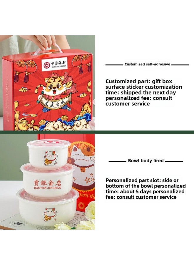 Ceramic Fresh-keeping Bowl Three-piece Vacuum Sealed Microwave Oven Gift Bowl Wedding Gift Will Sell Tableware Printing-Specifications:A Deer Accompanied-Color:5 Inch Single Pack (60 Sets Or 30 Sets In A Box) - Image 4