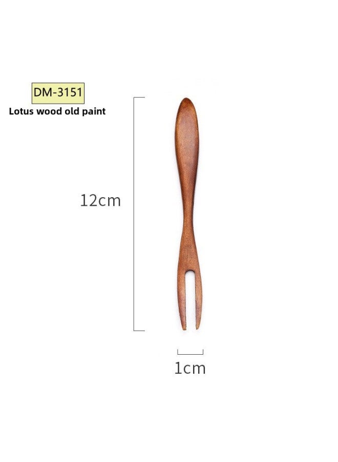 Lotus Wood Mini Fruit Fork Dessert Shop Wooden Fork Tableware Wooden Children Spoon Fork Western Restaurant Wholesale-Color:DM-3151 Lotus Wood Old Paint 12 * 1cm  - Image 1