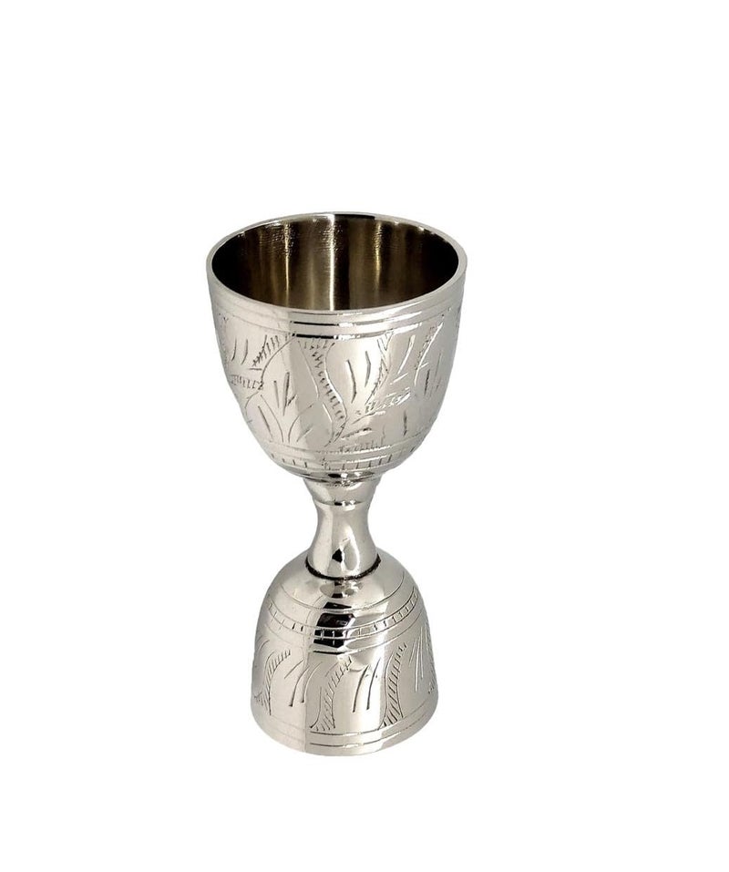 STREET MART Pure Brass Peg Measure Cup, Double-Sided 30ml/60ml, Bar Tool peetal Jigger Engraved Design (1, Brass Silver Embossed) - Image 4