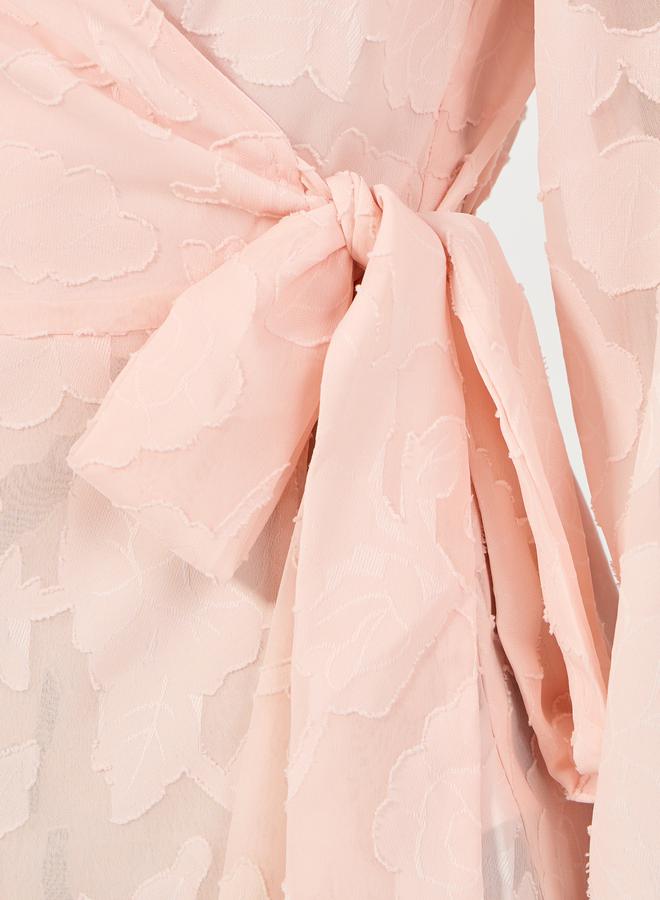 Styli Floral Pattern Burnout Wrap Top With Tie Belt - Image 3