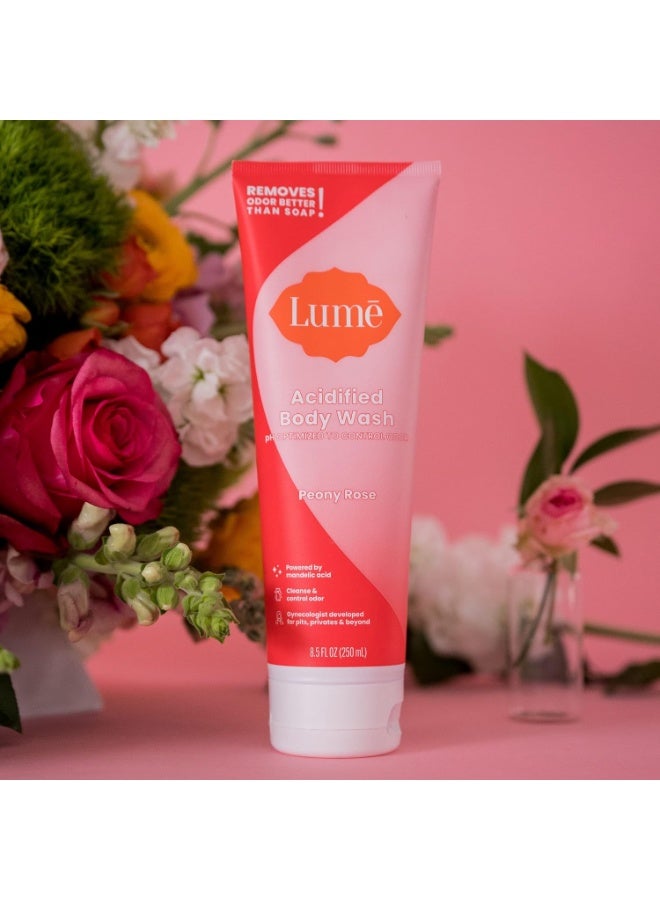 لومي غسول الجسم المُحمض من لومي - تحكم في الرائحة لمدة 24 ساعة - يزيل الروائح بشكل أفضل من الصابون - تركيبة مرطبة - تركيبة خالية من كبريتات لوريل الصوديوم أو البارابين - تم تطويرها بواسطة أطباء النساء والتوليد - 8.5 أونصة (زهرة الفاوانيا) - Image 1