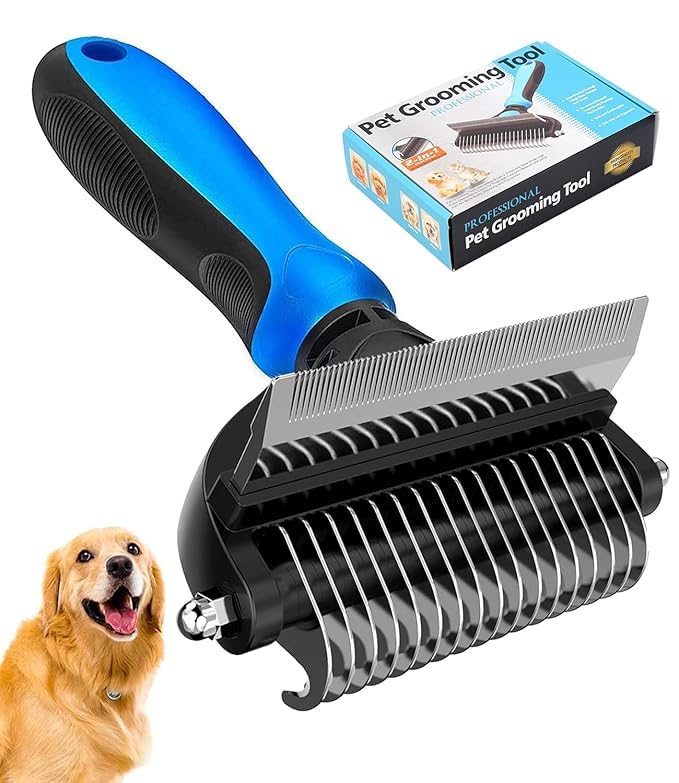 SANGOZ Dog Brush Dogs Comb, 2 in 1 Deshedding Tool & Dematting Undercoat Rake for Mats & Tangles Removing, Dog Grooming Kit Deshedding Comb for Dogs, Great for Short to Long Hair Small Large Breed - Image 1