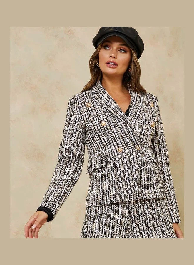 Styli Double Breasted Tweed Short Length Blazer